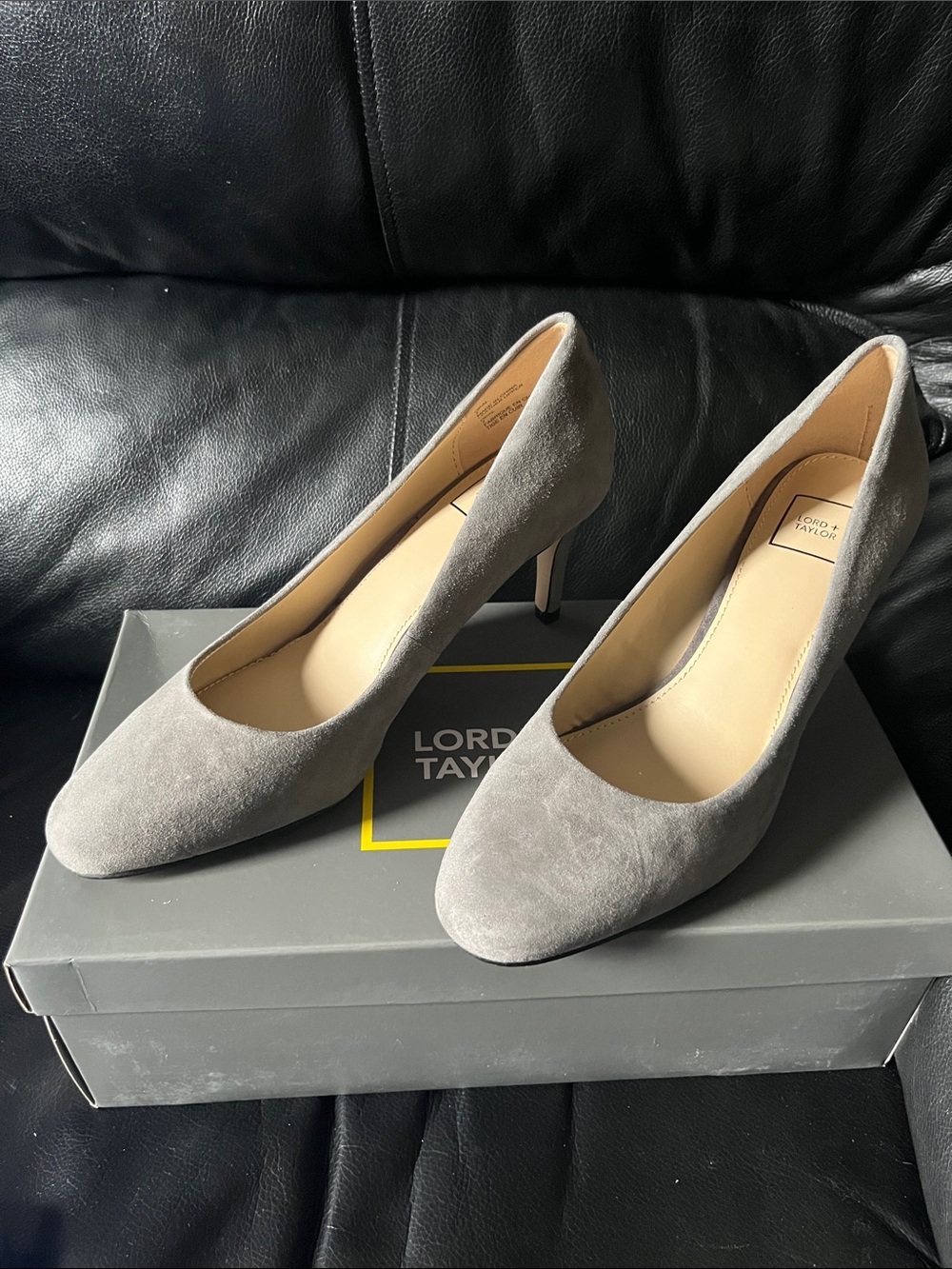 Lord & Taylor Gray Suede Classic Pointed-Toe Pumps